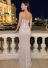 Strapless Pearl Sequin Structured Maxi Dress Nude