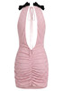 Embellished Draped Bow Detail Dress Pink