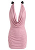 Embellished Draped Bow Detail Dress Pink