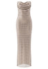 Strapless Draped Embellished Corset Maxi Dress Nude