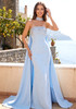 Strapless Crystal Cape Maxi Dress Blue