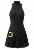 Buckle Detail Pleated Dress Black