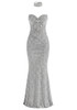 Strapless Crystal Choker Maxi Dress Silver
