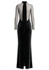 Long Sleeve Crystal Mesh Maxi Velvet Dress Black