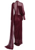 Long Sleeve Draped Mesh Maxi Dress Burgundy