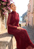 Long Sleeve Draped Mesh Maxi Dress Burgundy