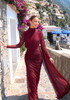 Long Sleeve Draped Mesh Maxi Dress Burgundy