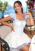 Short Sleeve Floral A Line Corset Dress Blue