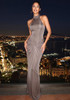 Halter Draped Maxi Dress Grey