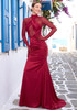 Mesh Glove Sleeves Draped Maxi Dress Red