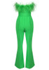 Strapless Feather Jumpsuit Green