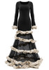 Long Sleeve Ruffle Mesh A Line Maxi Dress Black
