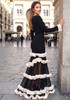 Long Sleeve Ruffle Mesh A Line Maxi Dress Black