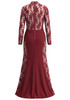 Long Sleeve Floral Lace Maxi Dress Burgundy