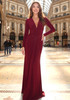 Long Sleeve Draped Maxi Dress Burgundy