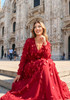 Long Sleeve Floral Embellished A Line Maxi Dress Red
