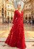 Long Sleeve Floral Embellished A Line Maxi Dress Red