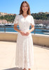 Short Sleeve Corset A Line Crochet Maxi Dress Ivory