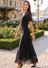 Short Sleeve Corset A Line Crochet Maxi Dress Black
