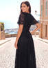 Short Sleeve Corset A Line Crochet Maxi Dress Black