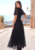 Short Sleeve Corset A Line Crochet Maxi Dress Black