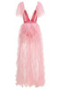 Short Sleeve Lace Mesh Ruffle Maxi Dress Pink