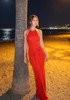 Halter Backless Draped Maxi Dress Coral Red