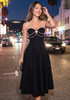 Pearl Detail Strapless A Line Midi Dress Black