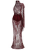 One Shoulder Lace Maxi Dress Burgundy
