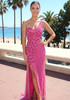 One Shoulder Sequin Maxi Dress Hot Pink