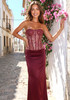Strapless Sequin Maxi Dress Burgundy