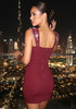 Crystal Embellished Mini Dress Burgundy
