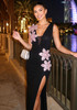 Floral Draped Maxi Dress Black