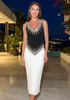 Embellished Draped Corset Two Piece Midi Dress Black White