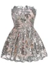 Strapless Floral Sequin A Line Corset Dress Silver