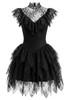 Lace Ruffle A Line Dress Black