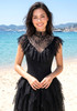 Lace Ruffle A Line Dress Black