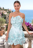 Strapless Pearl Crystal Floral Dress Turquoise