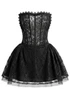 Strapless Scalloped Lace A Line Dress Black