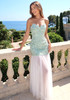 Strapless Floral A Line Maxi Dress Green