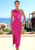 One Shoulder Draped Midi Dress Hot Pink