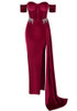 Bardot Structured Crystal Maxi Velvet Dress Red