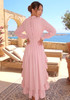 Long Sleeve High Low Ruffle Maxi Dress Pink
