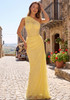 One Shoulder Draped Lace Maxi Dress Yellow