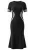 Short Sleeve Crystal Fluted Midi Dress Black