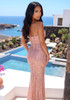 Strapless Bustier Sequin Maxi Dress Coral Pink