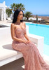 Strapless Bustier Sequin Maxi Dress Coral Pink