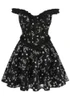Ruffle Bardot Floral A Line Dress Black