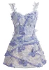 Floral Butterfly Lace A Line Dress Blue