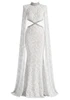 Lace Cape Sleeve Crystal Cut Out Maxi Dress White